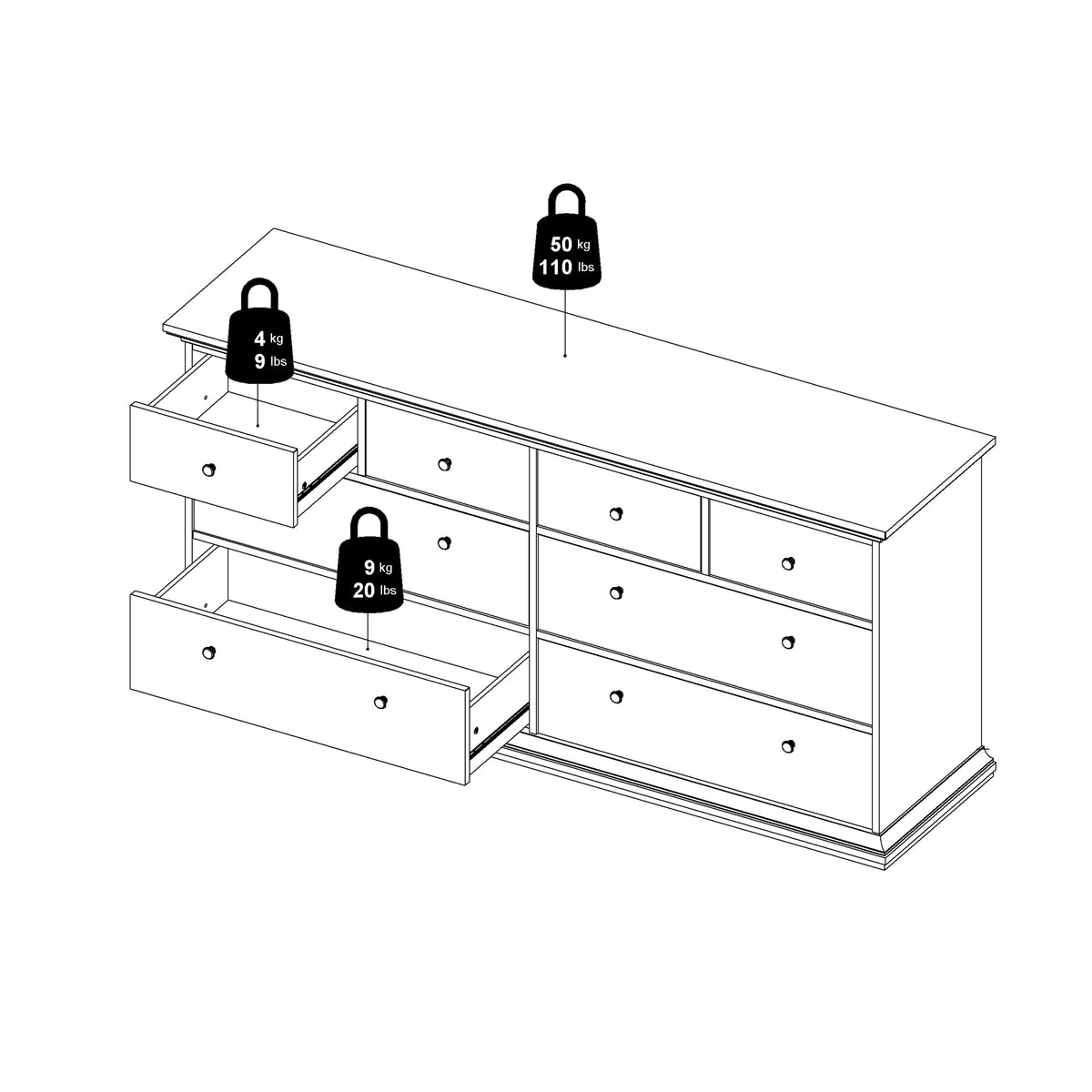 Paris Chest of 8 Drawers in White