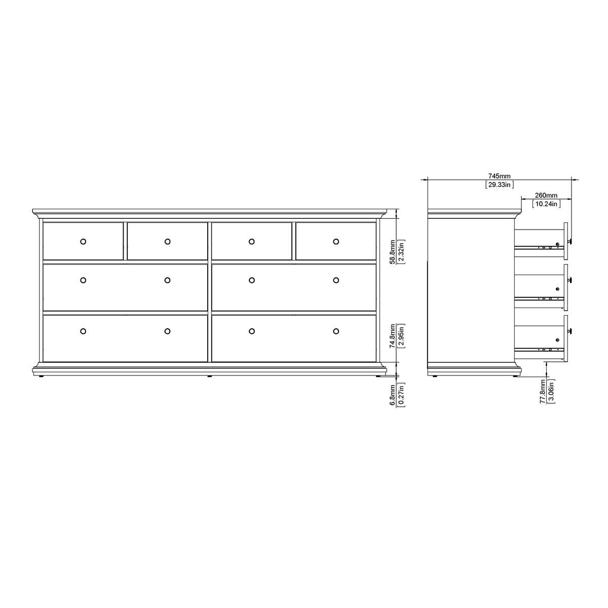 Paris Chest of 8 Drawers in Matt Grey