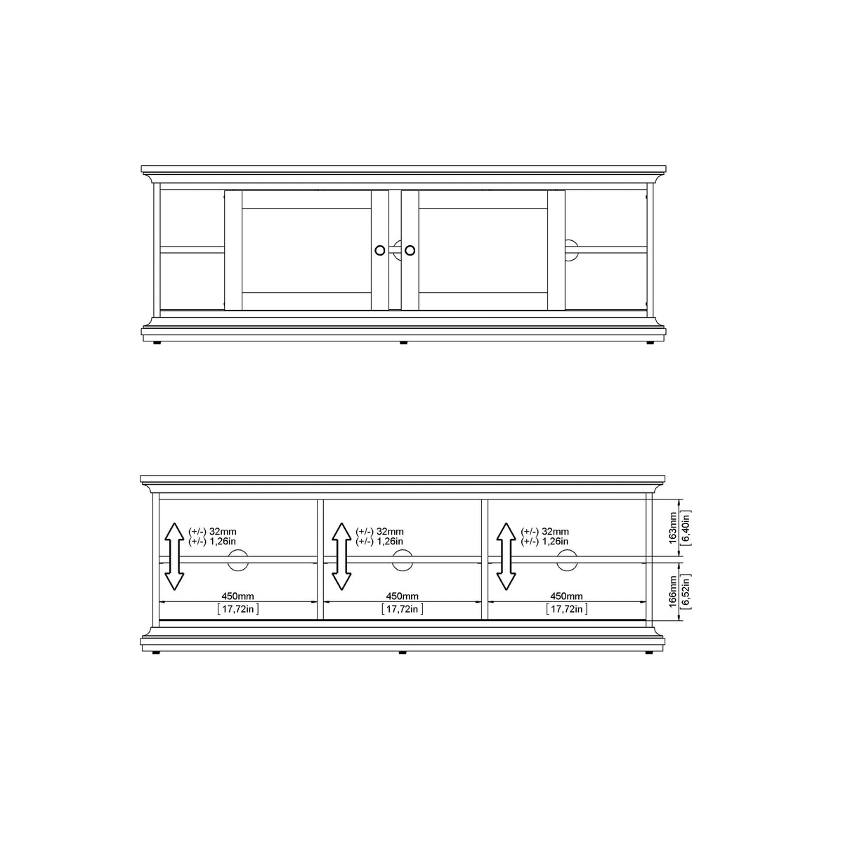 Paris TV-unit 2 frame Doors in Matt Grey