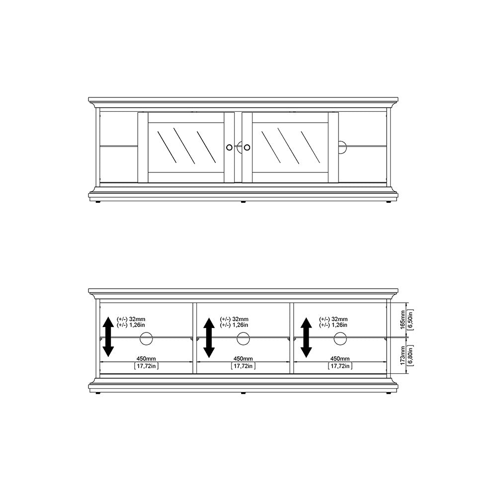 Paris TV Unit - Wide - 2 Doors 1 Shelf in White