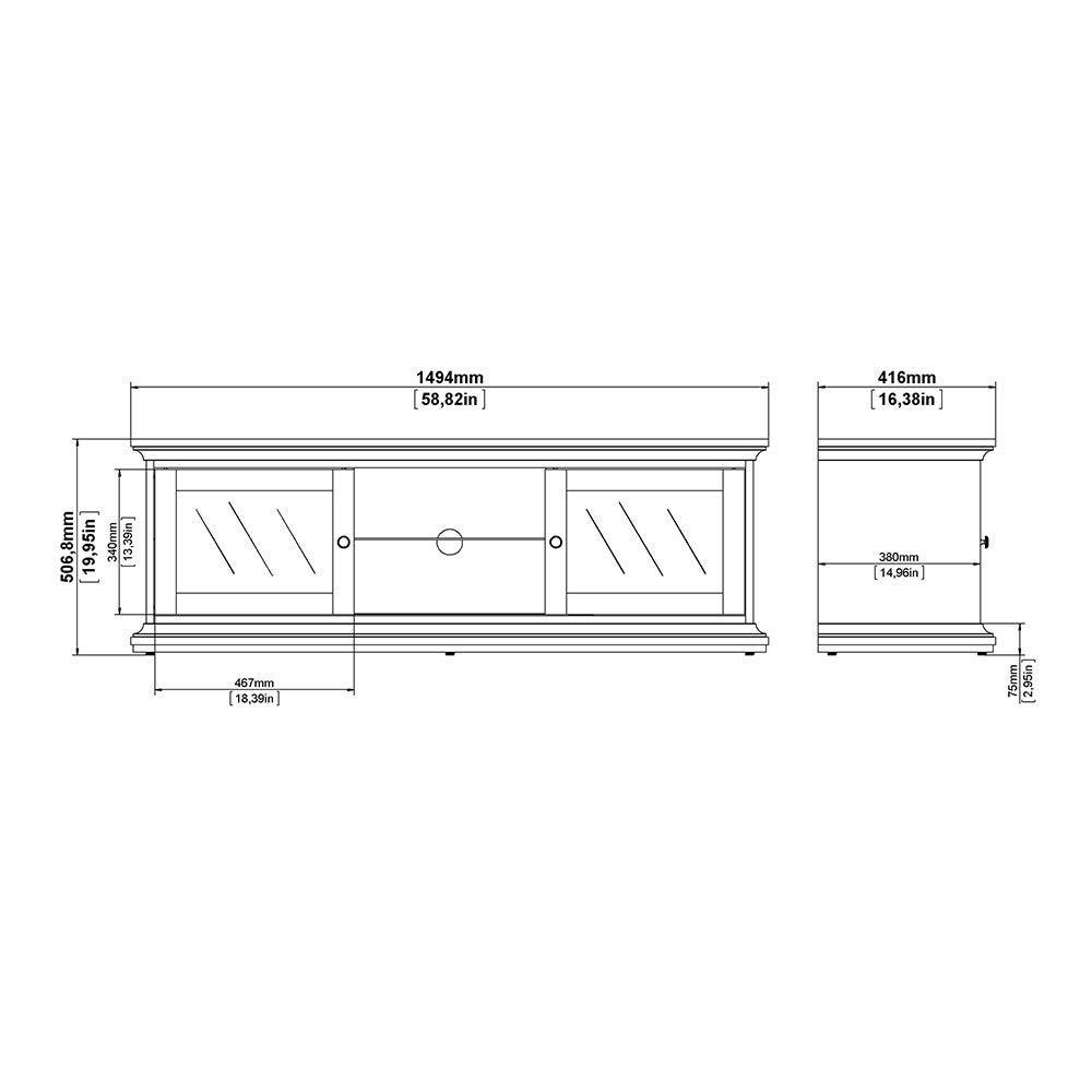 Paris TV Unit - Wide - 2 Doors 1 Shelf in White