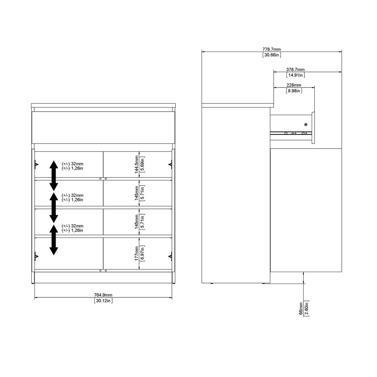 Naia Sideboard - 1 Drawer 2 Doors in Black Matt