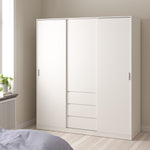 Naia Wardrobe with 2 sliding doors + 1 door + 3 drawers in White High Gloss