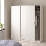 Naia Wardrobe with 2 sliding doors + 1 door + 3 drawers in White High Gloss