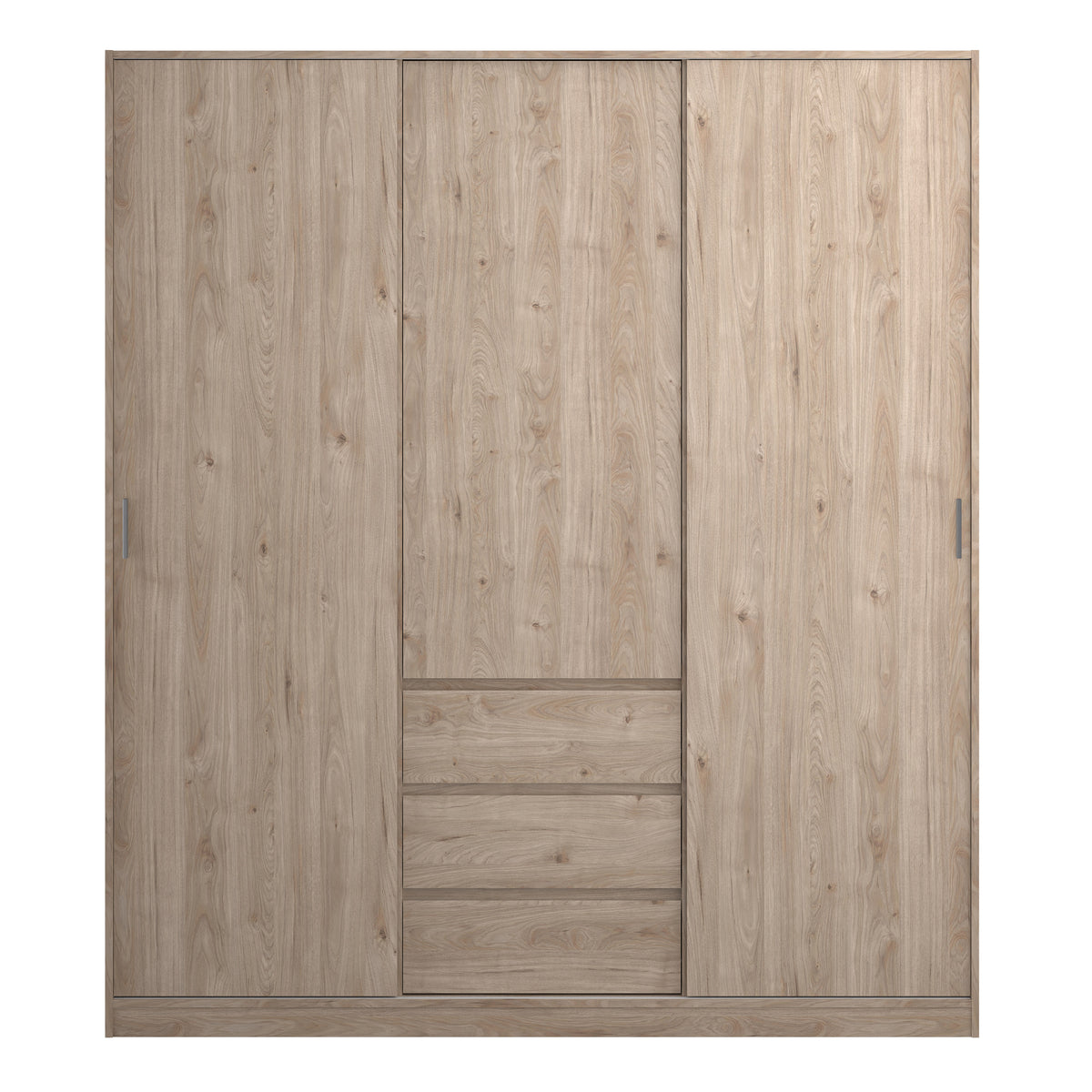 Naia Wardrobe with 2 sliding doors + 1 door + 3 drawers in Oak structure Jackson Hickory