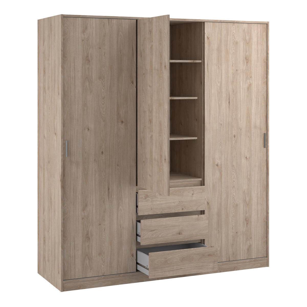 Naia Wardrobe with 2 sliding doors + 1 door + 3 drawers in Oak structure Jackson Hickory