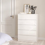 Naia Chest of 5 Drawers in White High Gloss