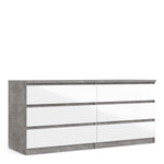 Naia Wide Chest of 6 Drawers (3+3) in Concrete and White High Gloss