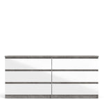 Naia Wide Chest of 6 Drawers (3+3) in Concrete and White High Gloss