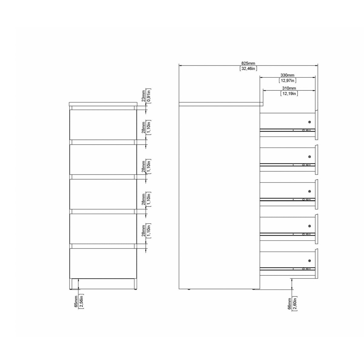 Naia Narrow Chest of 5 Drawers in Jackson Hickory Oak