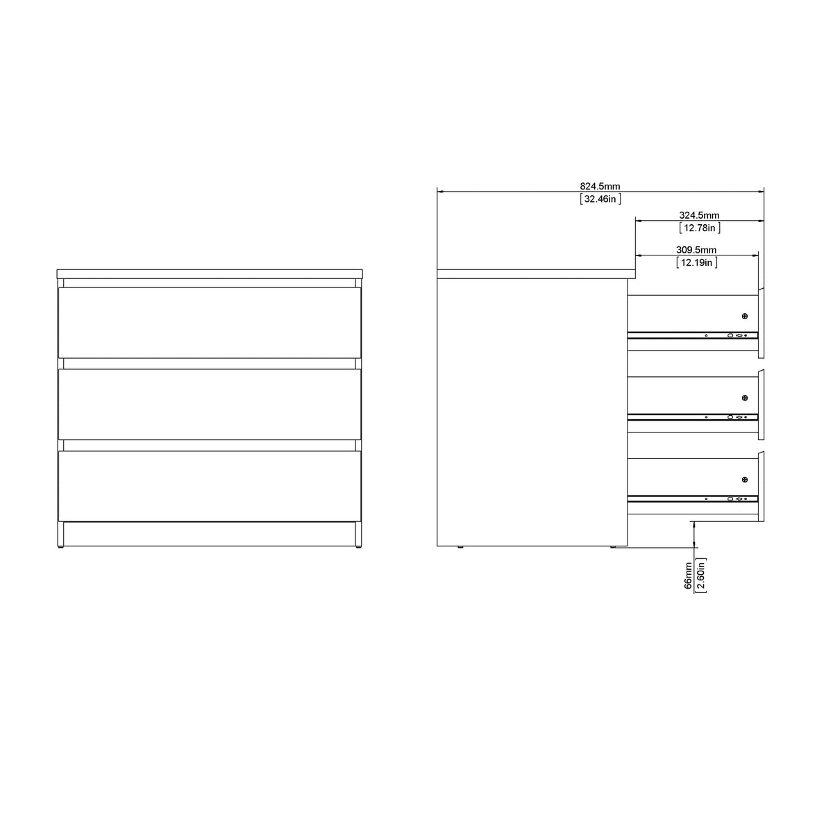 Naia Chest of 3 Drawers in White High Gloss