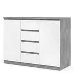 Naia Sideboard 4 Drawers 2 Doors in Concrete and White High Gloss