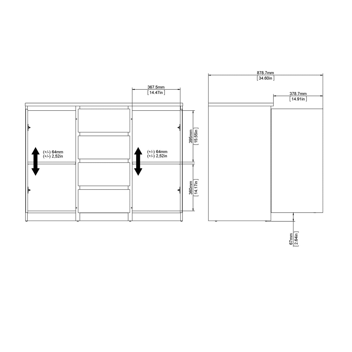 Naia Sideboard - 4 Drawers 2 Doors in White High Gloss