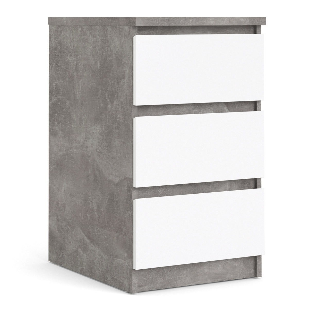 Naia Bedside 3 Drawers in Concrete and White High Gloss