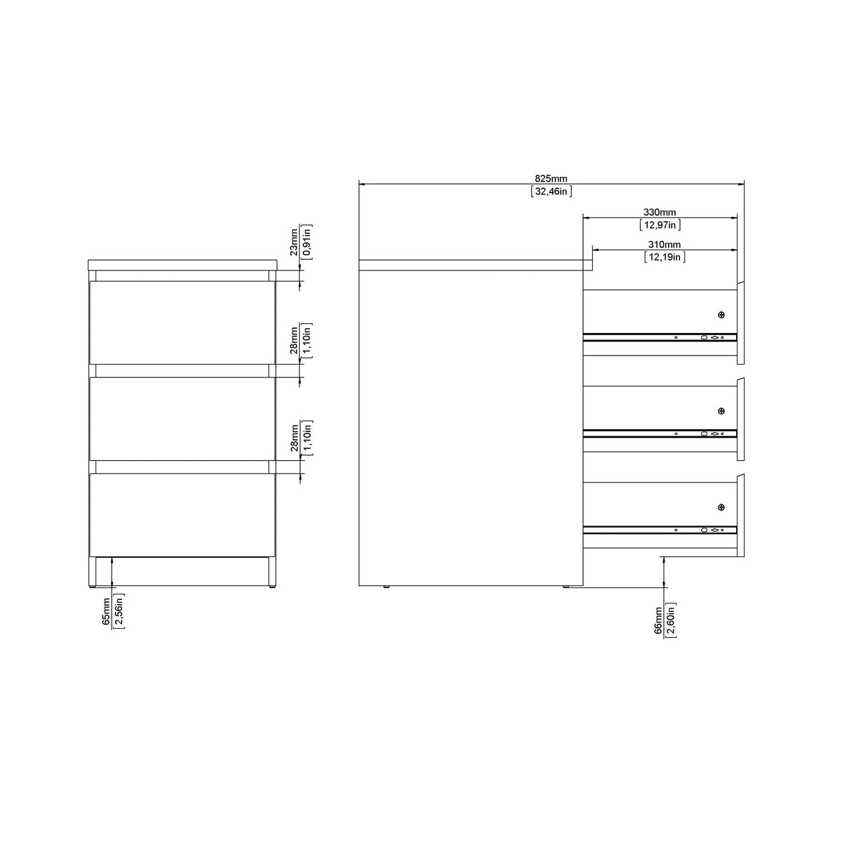 Naia Bedside 3 Drawers in White High Gloss