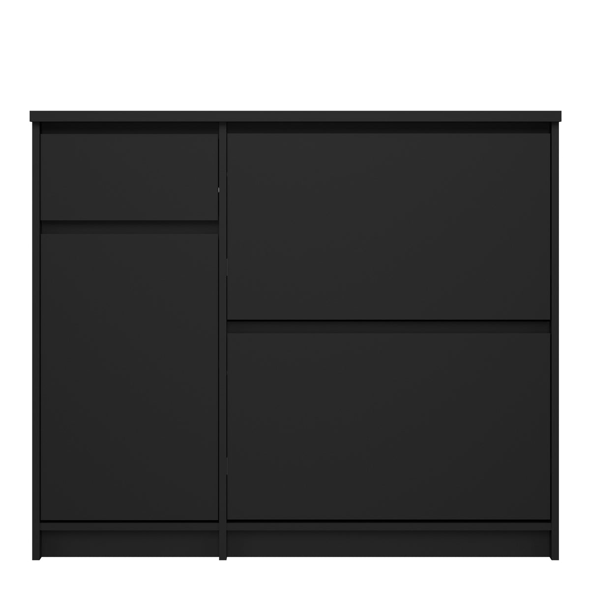 Naia Shoe Cabinet with 2 Shoe Compartments, 1 Door and 1 Drawer in Black Matt