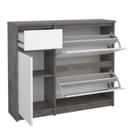 Naia Shoe Cabinet with 2 Shoe Compartments, 1 Door and 1 Drawer in Concrete and White High Gloss