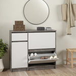 Naia Shoe Cabinet with 2 Shoe Compartments, 1 Door and 1 Drawer in Concrete and White High Gloss