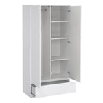 Naia 3 Piece Bundle, Bedside, Chest and 2 Door 1 Drawer Wardrobe in White High Gloss