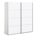 Verona Sliding Wardrobe 180cm in White with White Doors with 2 Shelves