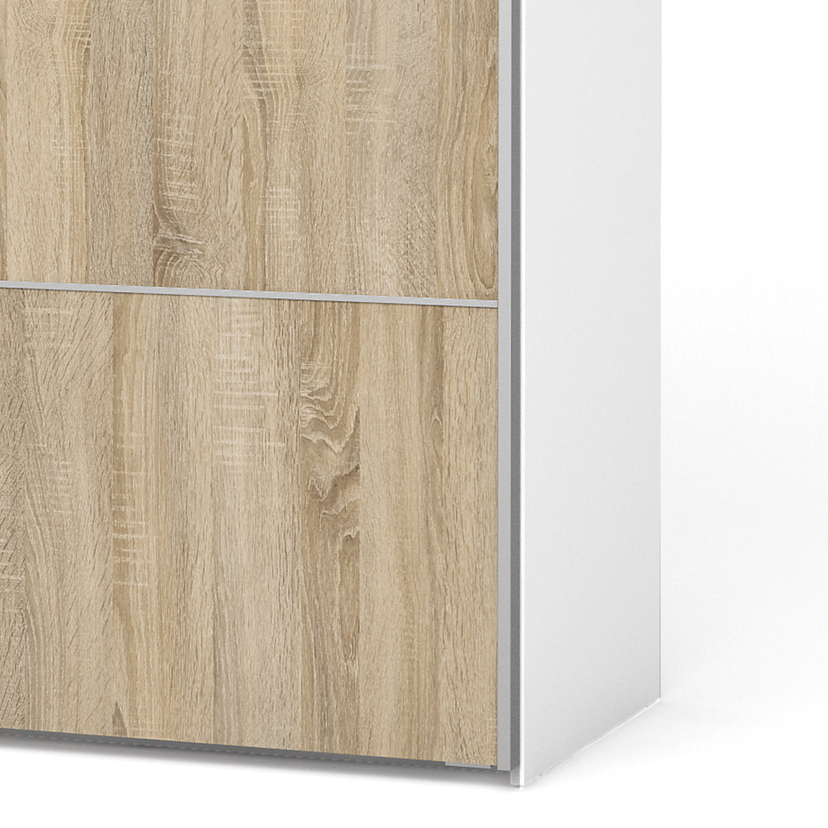 Verona Sliding Wardrobe 180cm in White with Oak Doors with 5 Shelves