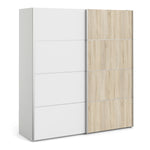 Verona Sliding Wardrobe 180cm in White with White and Oak doors with 2 Shelves