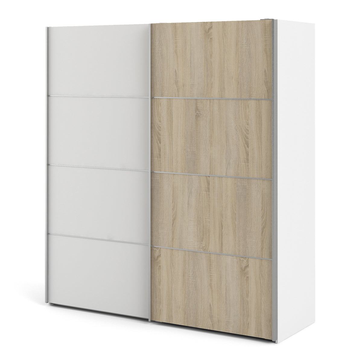 Verona Sliding Wardrobe 180cm in White with White and Oak doors with 5 Shelves