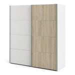 Verona Sliding Wardrobe 180cm in White with White and Oak doors with 5 Shelves