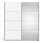 Verona Sliding Wardrobe 180cm in White with White and Mirror Doors with 5 Shelves