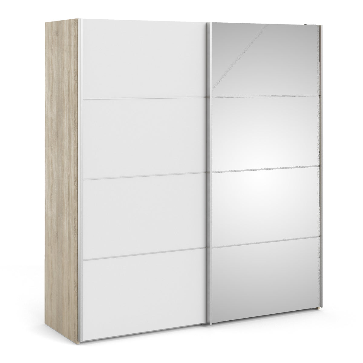 Verona Sliding Wardrobe 180cm in Oak with White and Mirror Doors with 2 Shelves