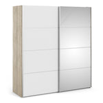 Verona Sliding Wardrobe 180cm in Oak with White and Mirror Doors with 2 Shelves