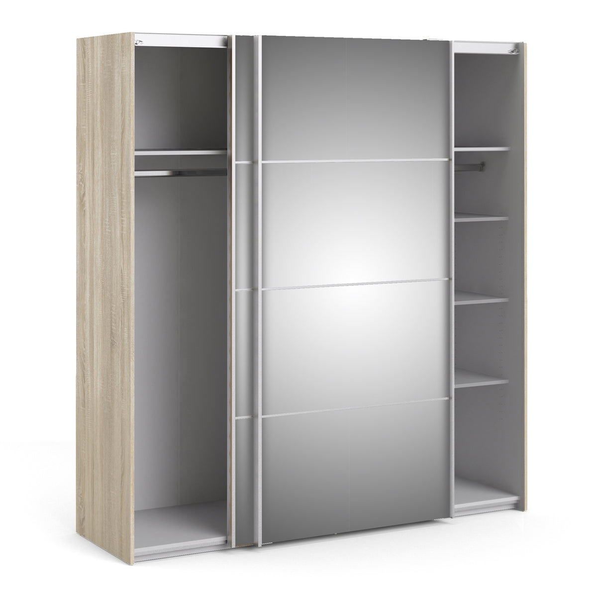 Verona Sliding Wardrobe 180cm in Oak with Mirror Doors with 5 Shelves