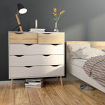 Oslo 3 Piece Bundle, Bedside, Chest and 3 Door 3 Drawers Wardrobe in White and Oak