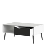 Oslo Coffee Table 1 Drawer 1 Shelf in White and Black Matt