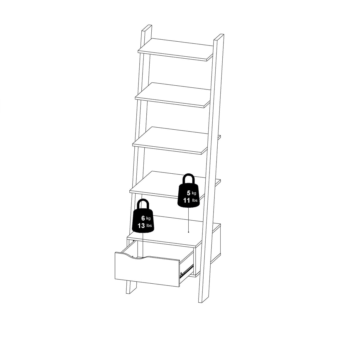 Oslo Leaning Bookcase 1 Drawer in White and Oak