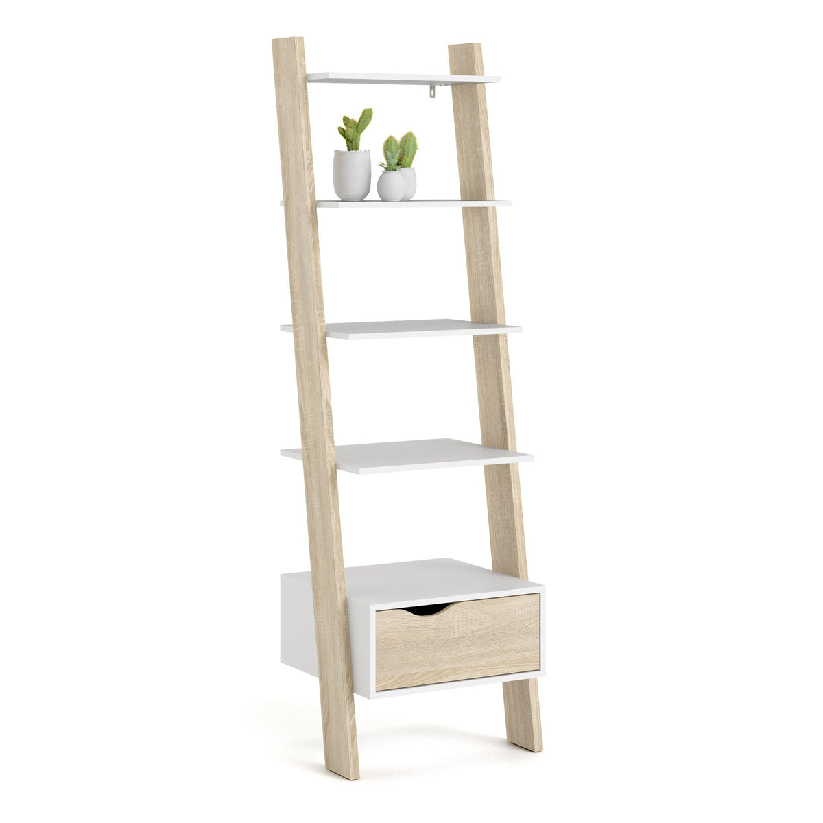 Oslo Leaning Bookcase 1 Drawer in White and Oak