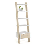 Oslo Leaning Bookcase 1 Drawer in White and Oak