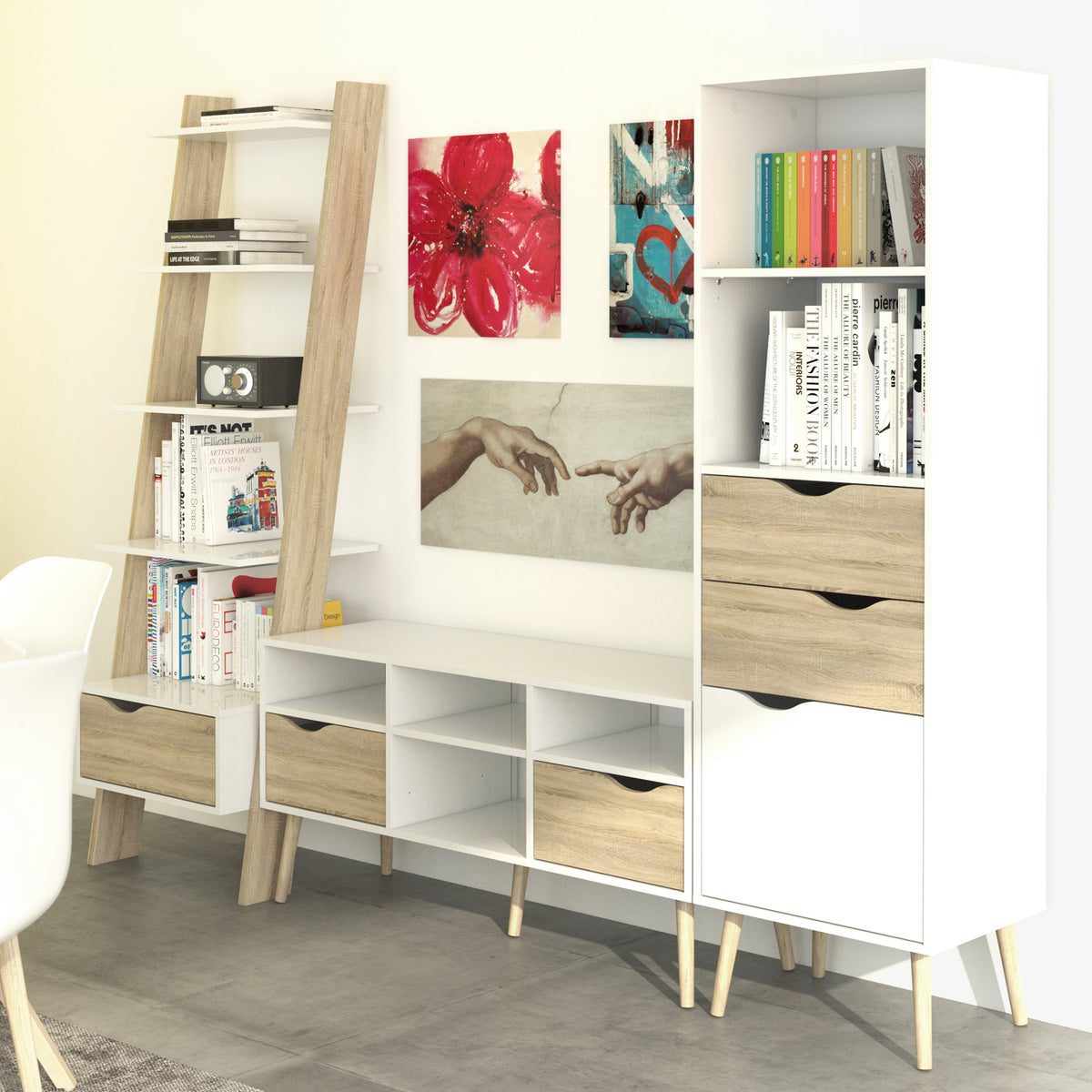 Oslo TV Unit - Wide - 2 Drawers 4 Shelves in White and Oak