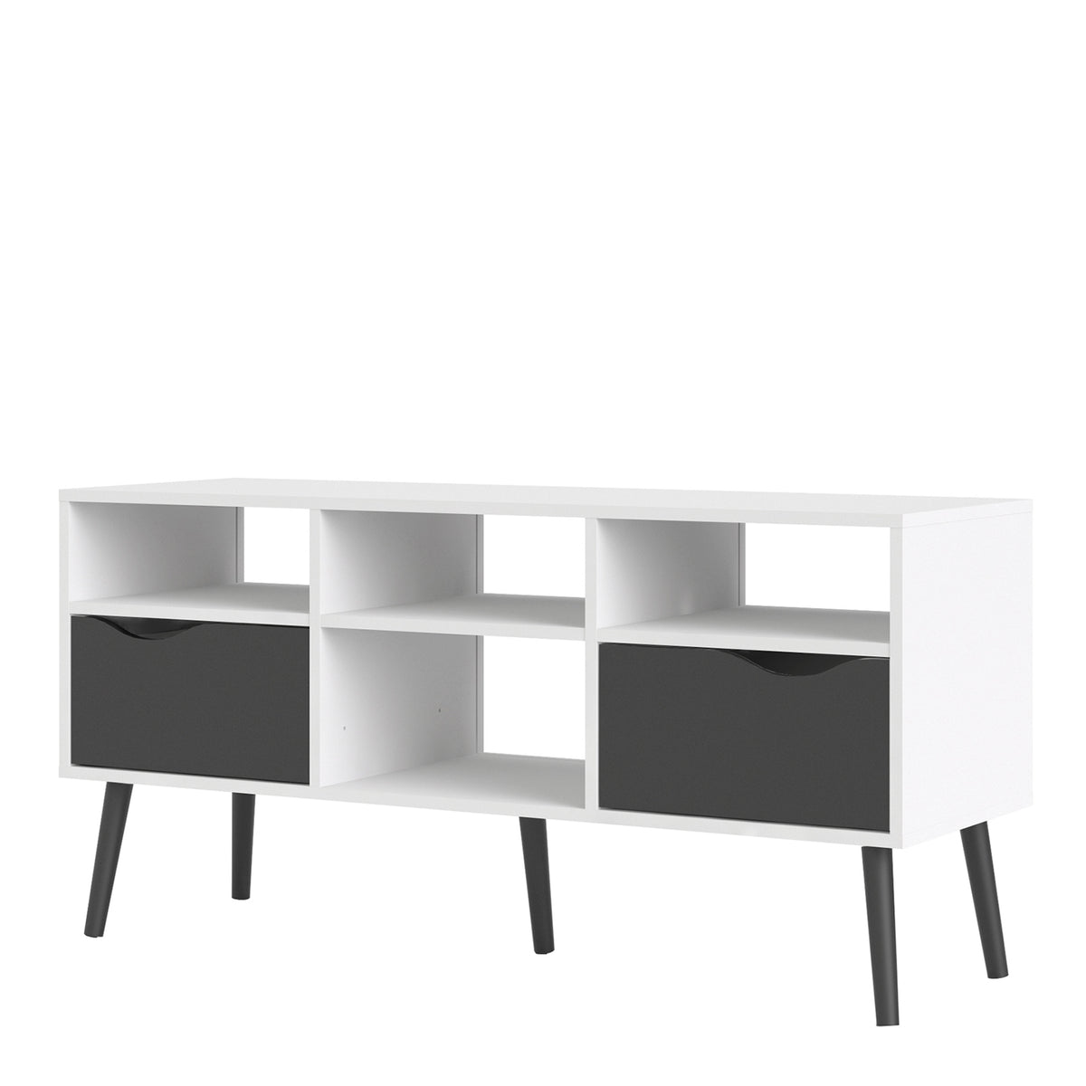 Oslo TV Unit - Wide - 2 Drawers 4 Shelves in White and Black Matt