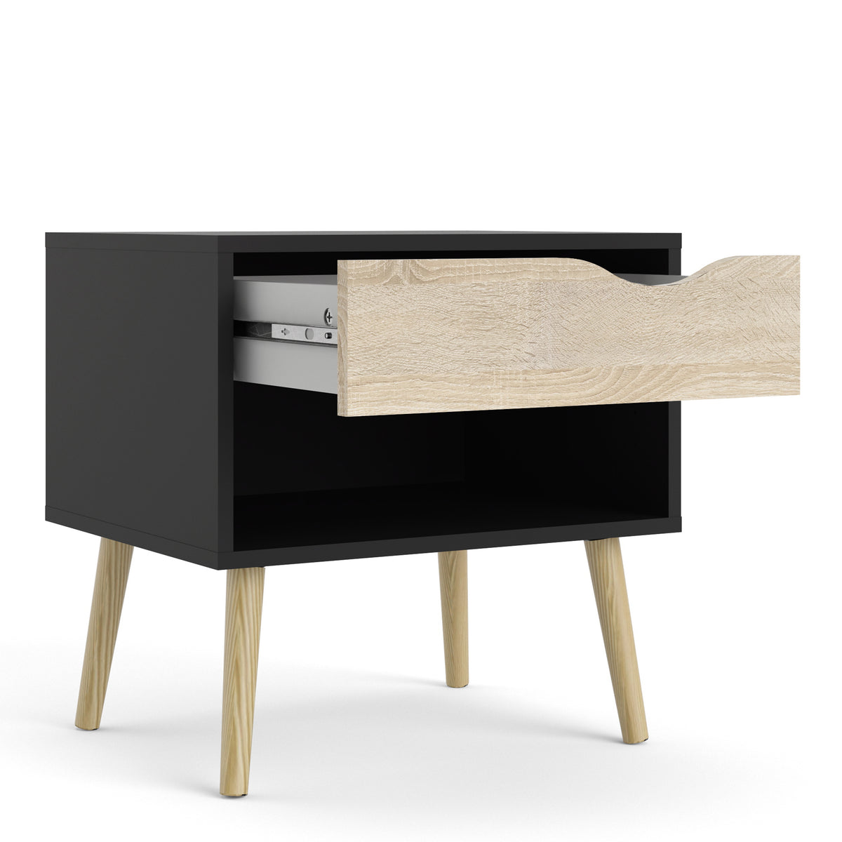 Oslo Bedside 1 Drawer in Black and Oak