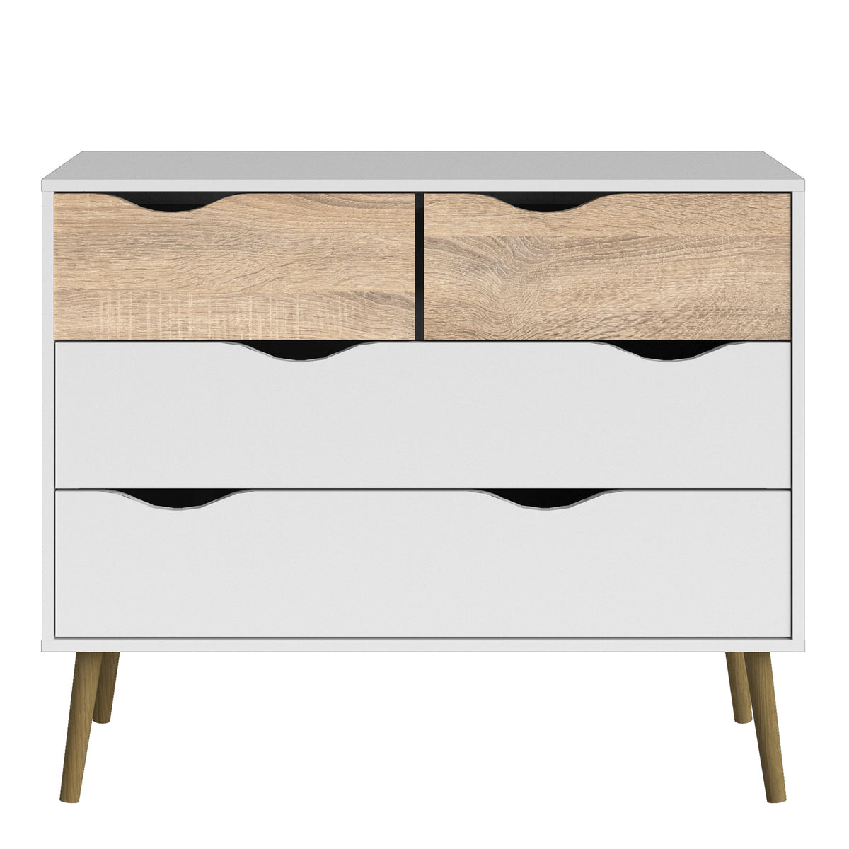 Oslo Chest of 4 Drawers (2+2) in White and Oak