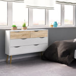 Oslo Chest of 4 Drawers (2+2) in White and Oak