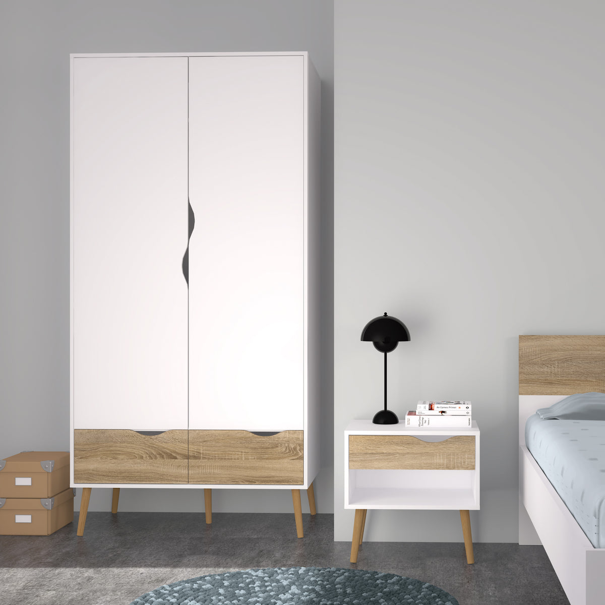 Oslo Wardrobe 2 Doors 2 Drawers in White and Oak