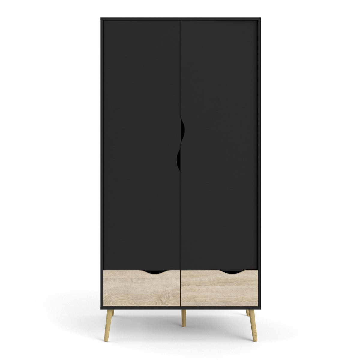 Oslo Wardrobe - 2 Doors 2 Drawers in Black and Oak