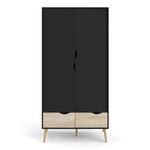 Oslo Wardrobe - 2 Doors 2 Drawers in Black and Oak