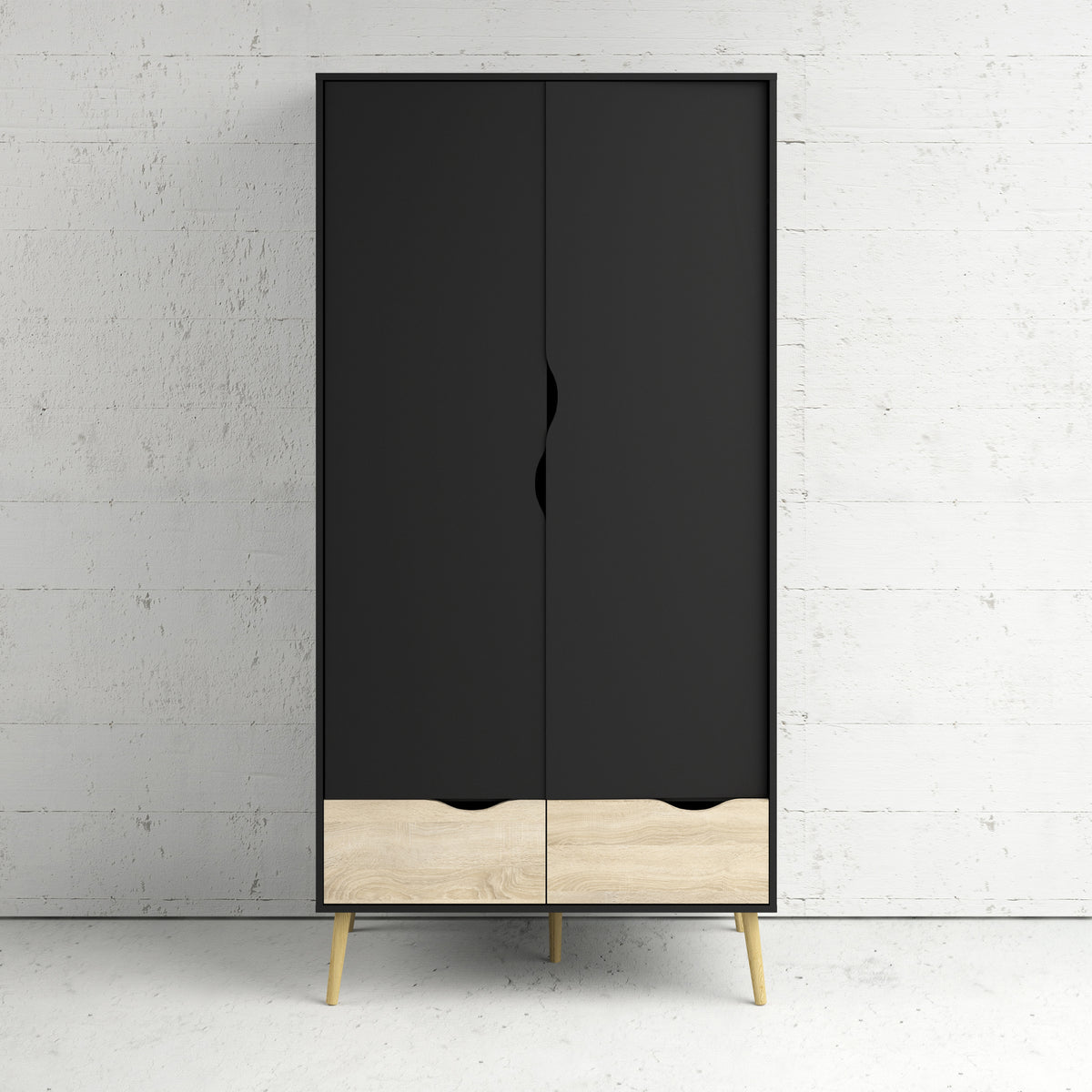 Oslo Wardrobe - 2 Doors 2 Drawers in Black and Oak