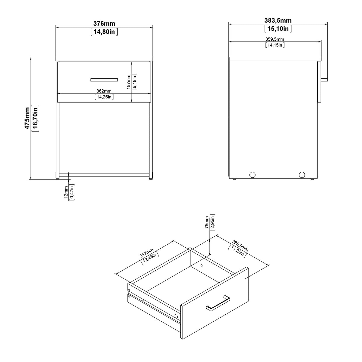 Space Bedside 1 Drawer in Oak