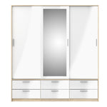 Line Wardrobe - 3 Doors 6 Drawers in Oak with White High Gloss