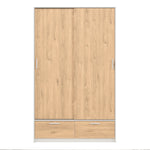 Line Wardrobe with 2 Doors + 2 Drawers in White and Jackson Hickory Oak