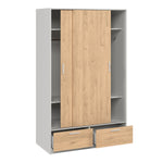 Line Wardrobe with 2 Doors + 2 Drawers in White and Jackson Hickory Oak